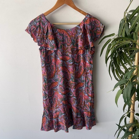 J.Crew Dress Womens 2P Blue Pink Paisley Floral Ruffle Contemporary Boho Cottage - Picture 1 of 4